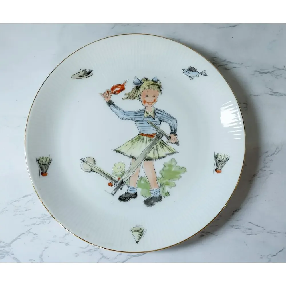 VTG 50s Seltmann Weiden Children Dinnerware Set Bowl Plate Egg Cup Girl Play MCM